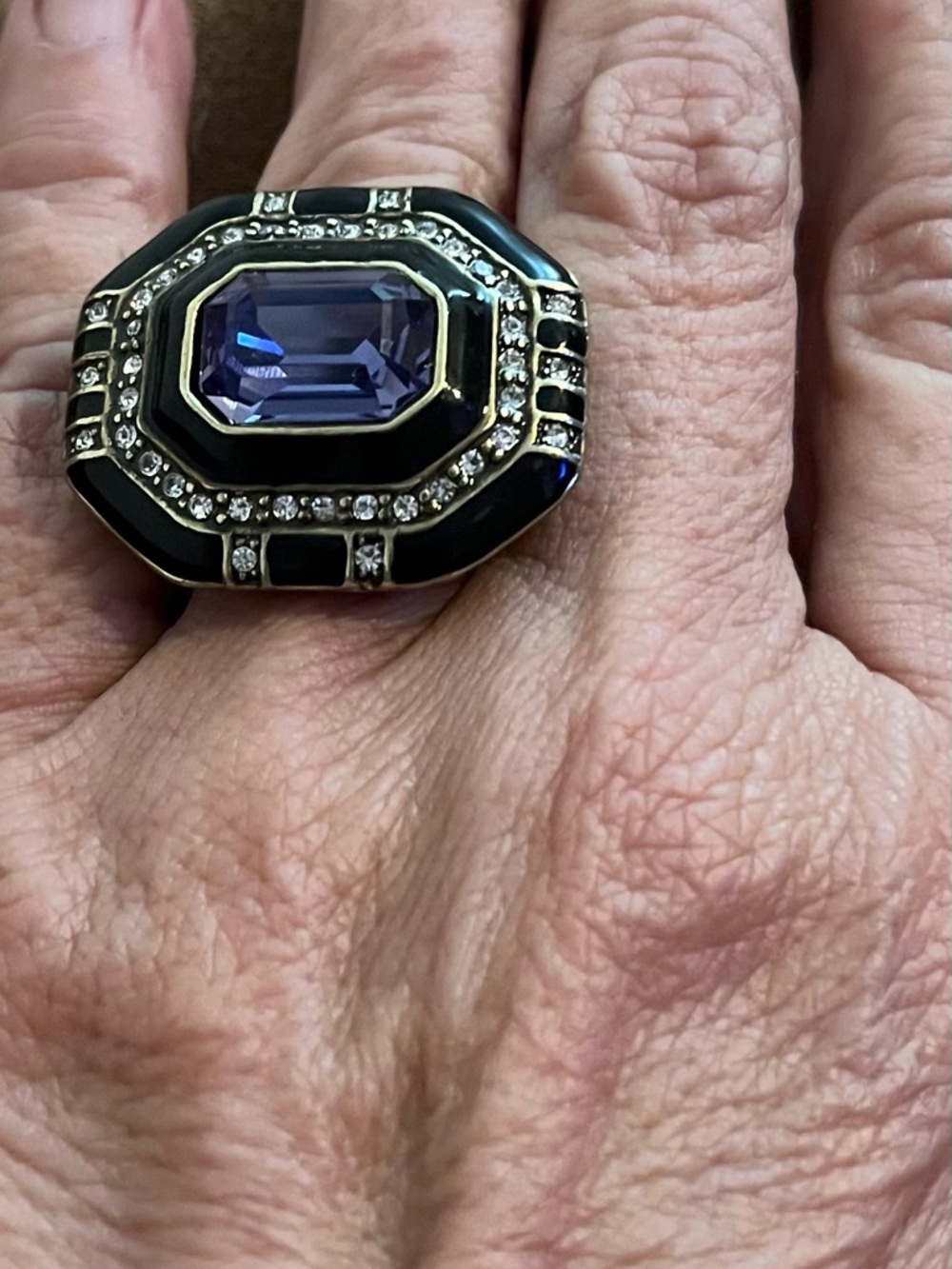 Heidi Daus Gold-Tone Ring with Purple Stone and Swarovski Crystals - Picture 3 of 5
